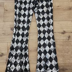 Super Cute Black And Silver Flare Sequence Pants