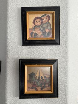 Vintage Primitive Folk Art Prints By Mary McLaughlin “Old Toys”  1970’s 7.5x7.5