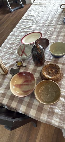 Pottery Bundle of 10 Handmade Variety Vase Buffalo Plate