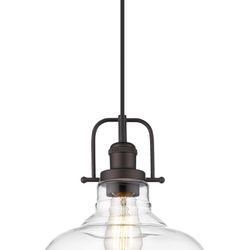FEMILA Vintage Pendant Lighting, Farmhouse Schoolhouse Hanging Light Fixture with Adjustable Height, Clear Glass Shade, Oil Rubbed Bronze Finish, 4FY0