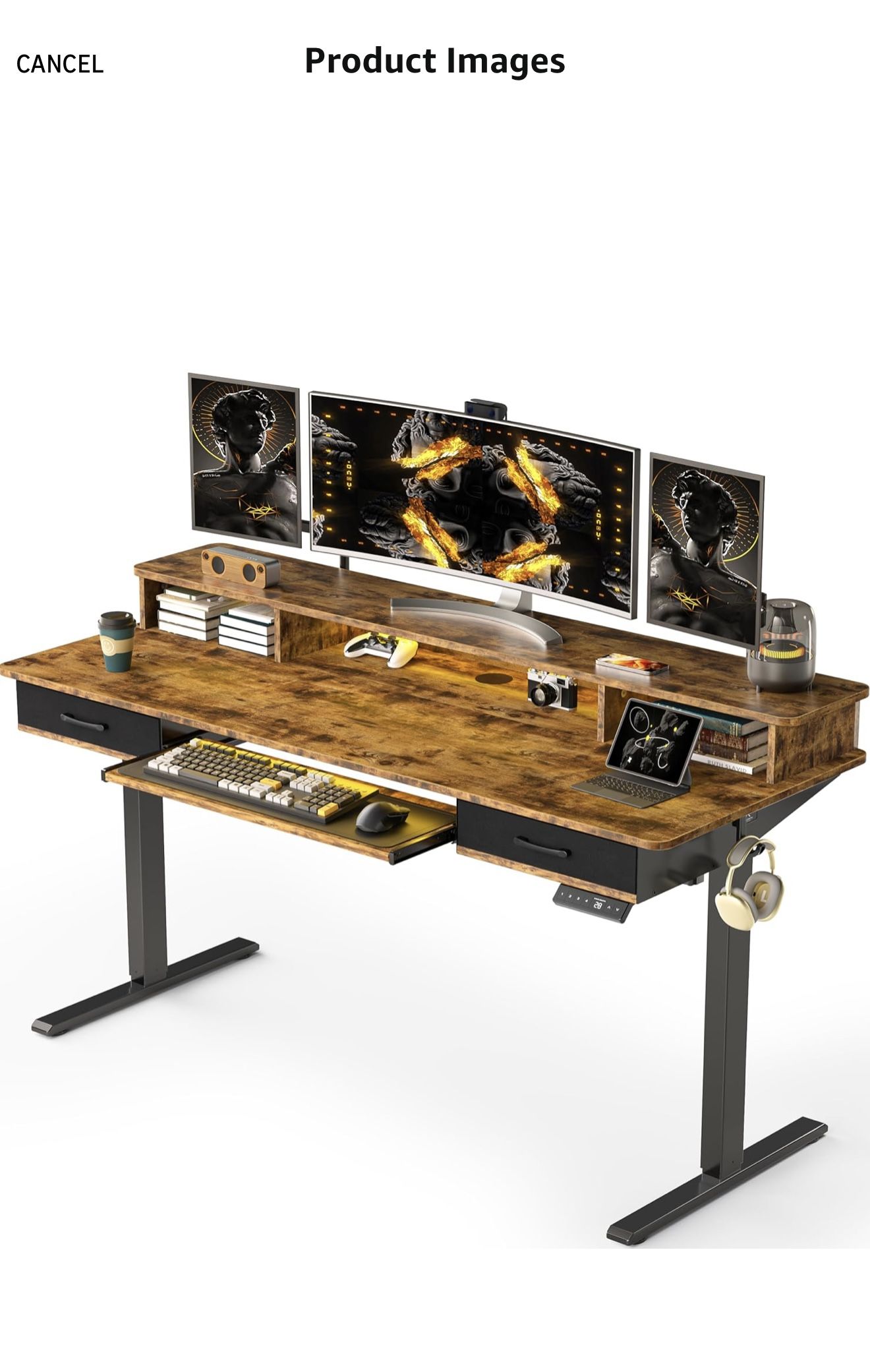 Like New Sit to Stand Desk 63”x24” w/ Keyboard Tray