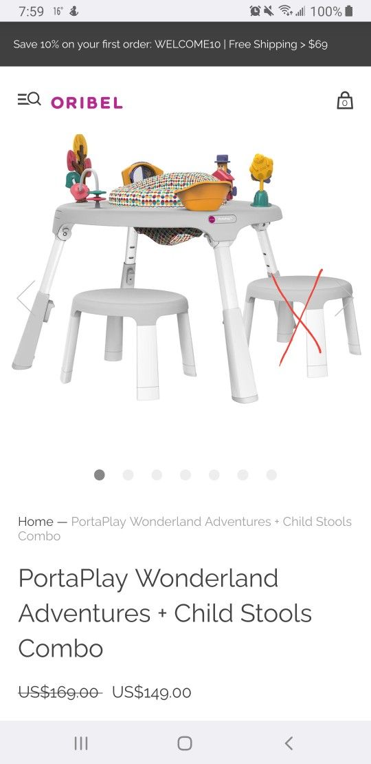 Folding transforming play table by Oribel with one new stool