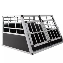 Double Door Pet Dog Car Transport Cage with Removable Partition Wall Trapezoid Shape for SUV Hatch