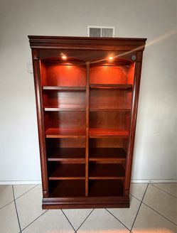 Cherry Wood Bookcase with Built-In Lighting