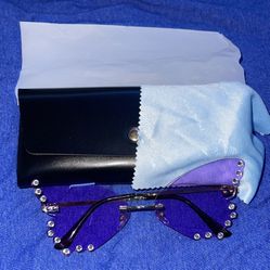 Purple Tinted Butterfly Glasses with Rhinestones
