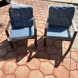 NEW WAYFAIR ALUMINUM PATIO CHAIRS (SET OF 2) BROWN/NAVY