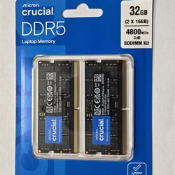 Crucial 32GB DDR5 RAM Kit (2x16GB), 4800MHz CL40 - CT2K16G48C40S5