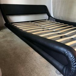 Black Leather Modern Queen Bed Frame 