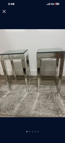 2 Glass Mirror Side Tables