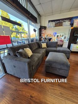 🎪  Sectional Sofa With Ottoman, Dark Gray Color, Wide - Welt Corduroy, New In The Box.