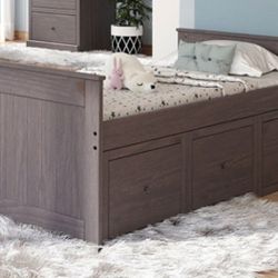 Brand New Grey Twin Size Captains Bed w Trundle Drawers