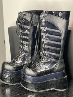 Size 7M-Black Hologram Platform Boots—BEAR 205.