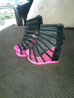 New Platform black and hot pink wedges