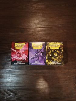 Dragon Shield Matte Dual Sleeves. Fury Red, Soul Purple, Truth Gold,  ~300 Sleeves.