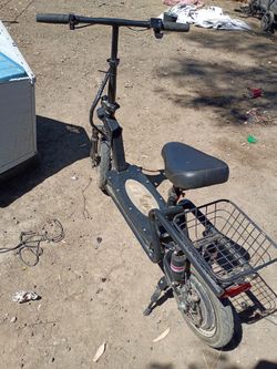 Electric Scooter with Seat and Rear Basket