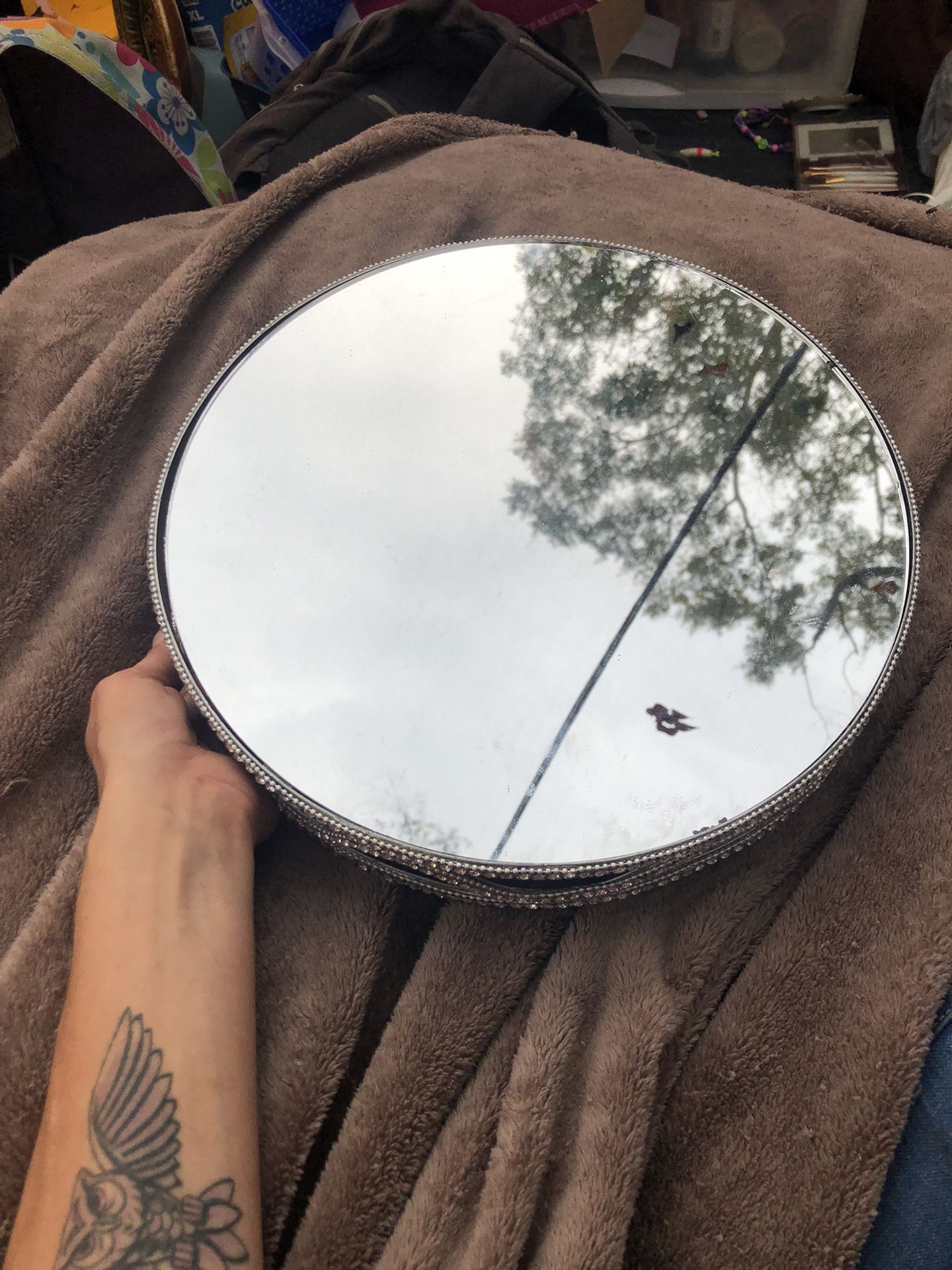 Rhinestone Mirrored Vanity Stand
