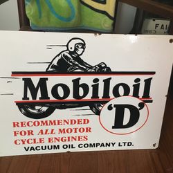 Vintage Mobiloil D porcelain sign 20”x14”  