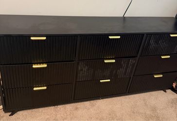 Black 9-Drawer Dresser with Gold Handles