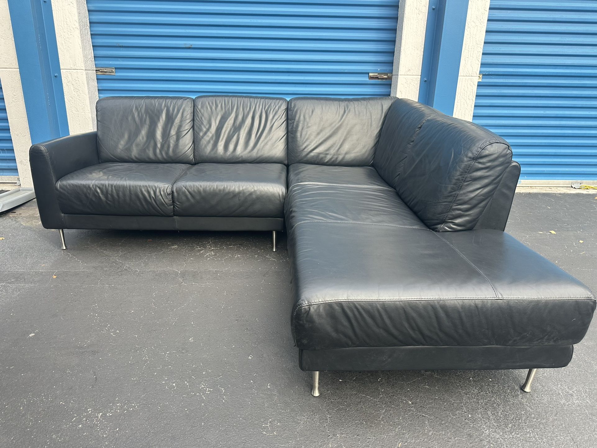 Black Leather Sectional Sofa (includes Free Delivery)