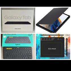 Samsung Galaxy A8 Tablet, Cover, Keyboard, & Graphic Tablet Bundle (All Like-New)