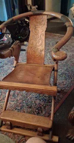 Chinese Horseshoe Back Carved Wood Armchair