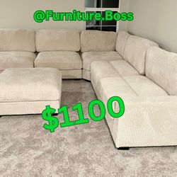 Sectional Sofa - Soft Plush Corduroy Fabric - Deep Seating