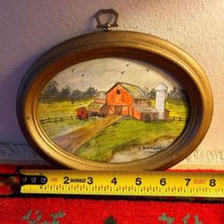 CUADRO ANTIGUO REDONDO CIROCO DE MADERA Y CRISTAL 