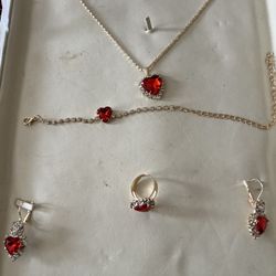 Red - Necklace, Bracelet, Ring, and Earrings