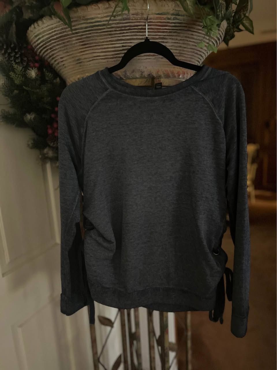 A.N.A. Gray Long Sleeve SweaterW/Unique Side Ties - Large