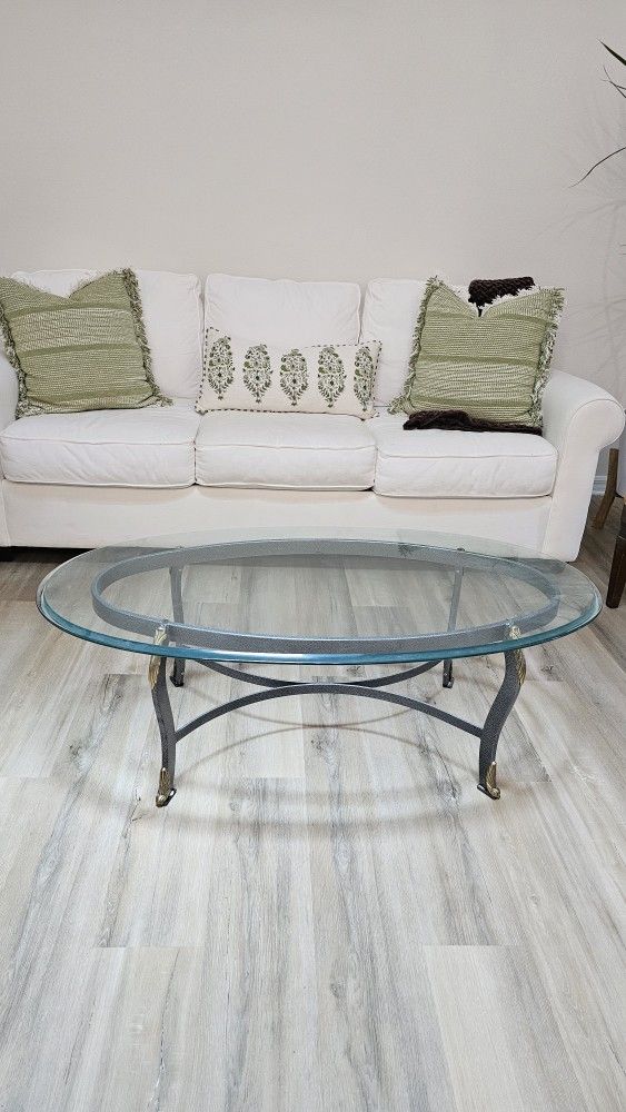Beveled Floating Glass Top Coffee Table and Four Crescent Tables