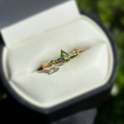 Jewelry 10k solid yellow gold diamond malachite 0.52CTW ring sz 7.00