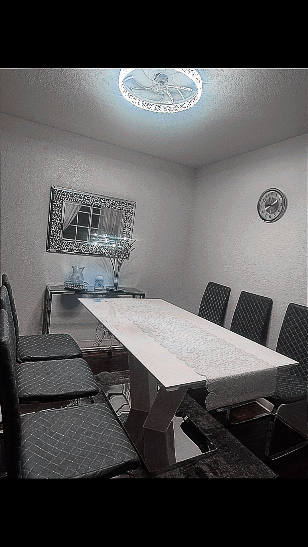70" Faux Marble Dining Room Table Set for 8, 9-Piece