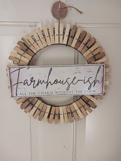 Farmhouse Handmade Clothes Pin Wreath