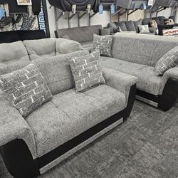 No Credit Needed Brand New Gray Color Sofa Bed Sofa Loveseat With Under Storage And Pillows