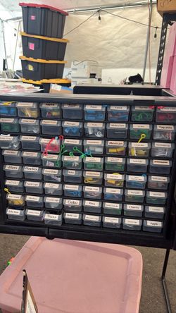 Multi-Drawer Parts Organizer Cabinet with straw toppers