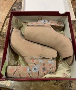 Floral Embroidered Suede Ankle Boots