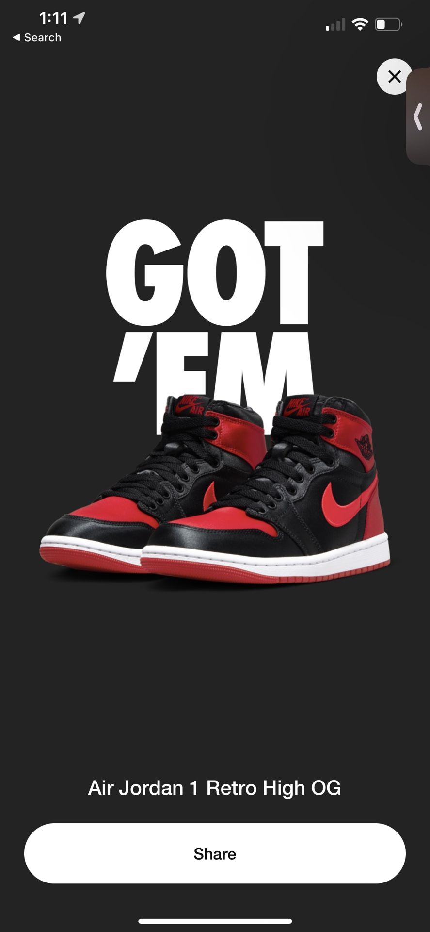 Jordan 1 Satin Bred