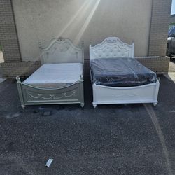 2 Full Size Solid Wood Disney Princess Bed Frames With Brand New Full Size Plush Mattresses And Box Springs In Plastics 