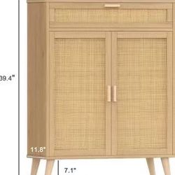 😀 2Pcs Rovaurx Accent Floor Storage Cabinet with Rattan Doors, Bathroom Cabinet with Large Drawer, Freestanding Storage Cabinet Organizer, Natural