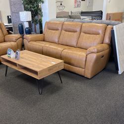 Top Gran Leather Reclining Sofa And Love Seat 