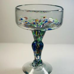 Vintage Hand Blown Mexico Glass Confetti Candle Holders 