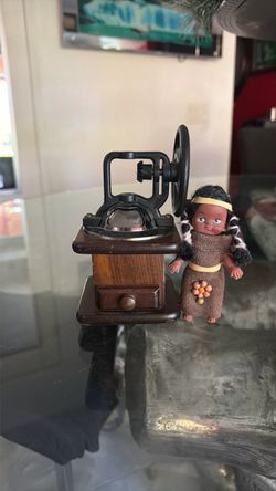 Vintage Wood Coffee Grinder with cast iron side Crank