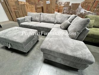 NEW Modern Fabric Sectional Sofa with Chaise Lounge Set and FREE STORAGE Ottoman Grey Ashley Style Discount BIG SALE Light Grey Gray White Beige Black