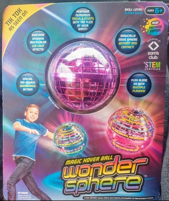 Magic Hover Ball Wonder Sphere 180 degree Boomerang Action, Multi Color LED Light Effects, NEVER USED, Sells New $22, Sell $12