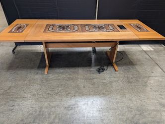 Rectangular Wood Conference Table with Integrated Extron Power Cubby and Tile Inlays