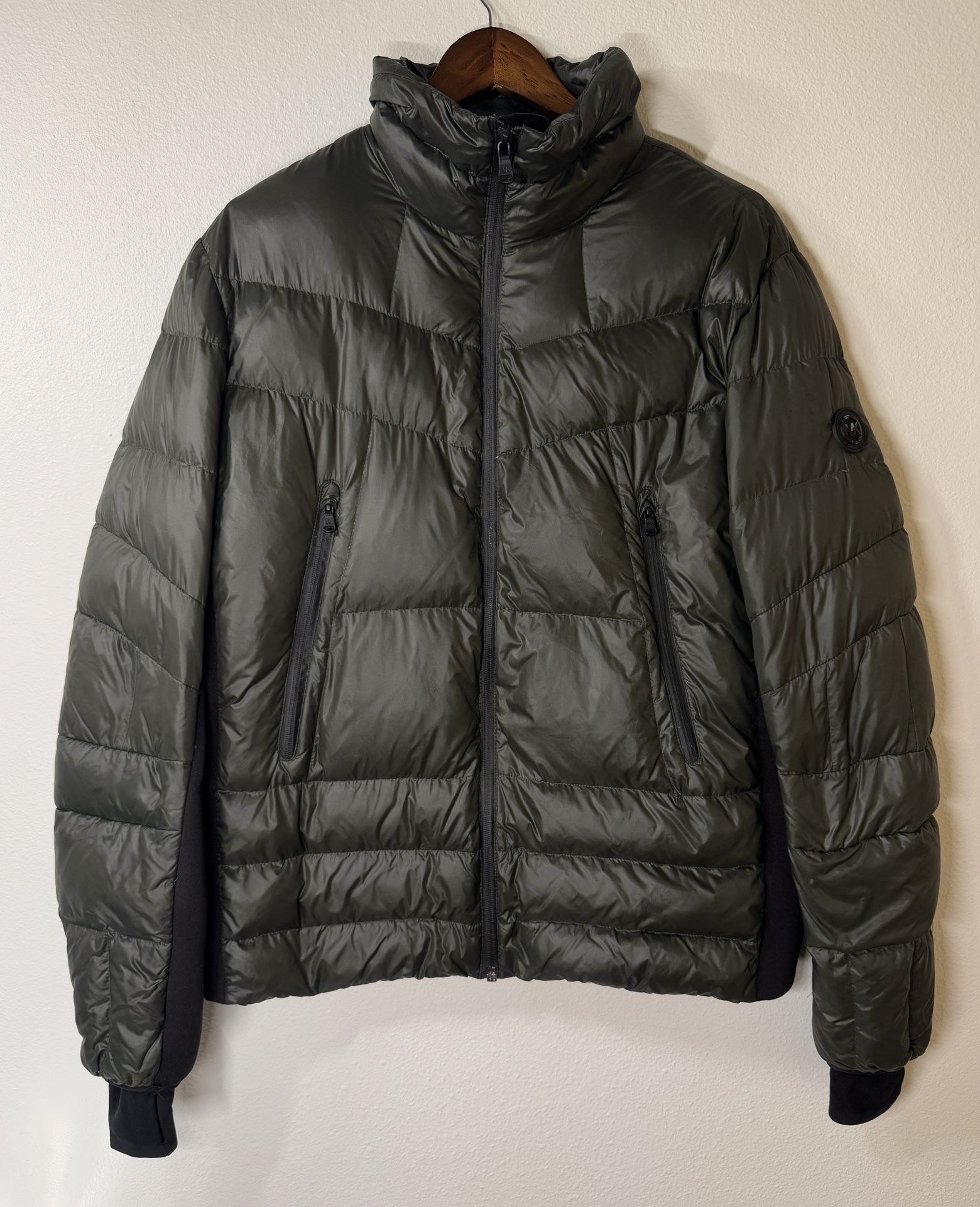 Michael Kors Jacket Mens Medium Olive Green Orange Down Puffer Pockets