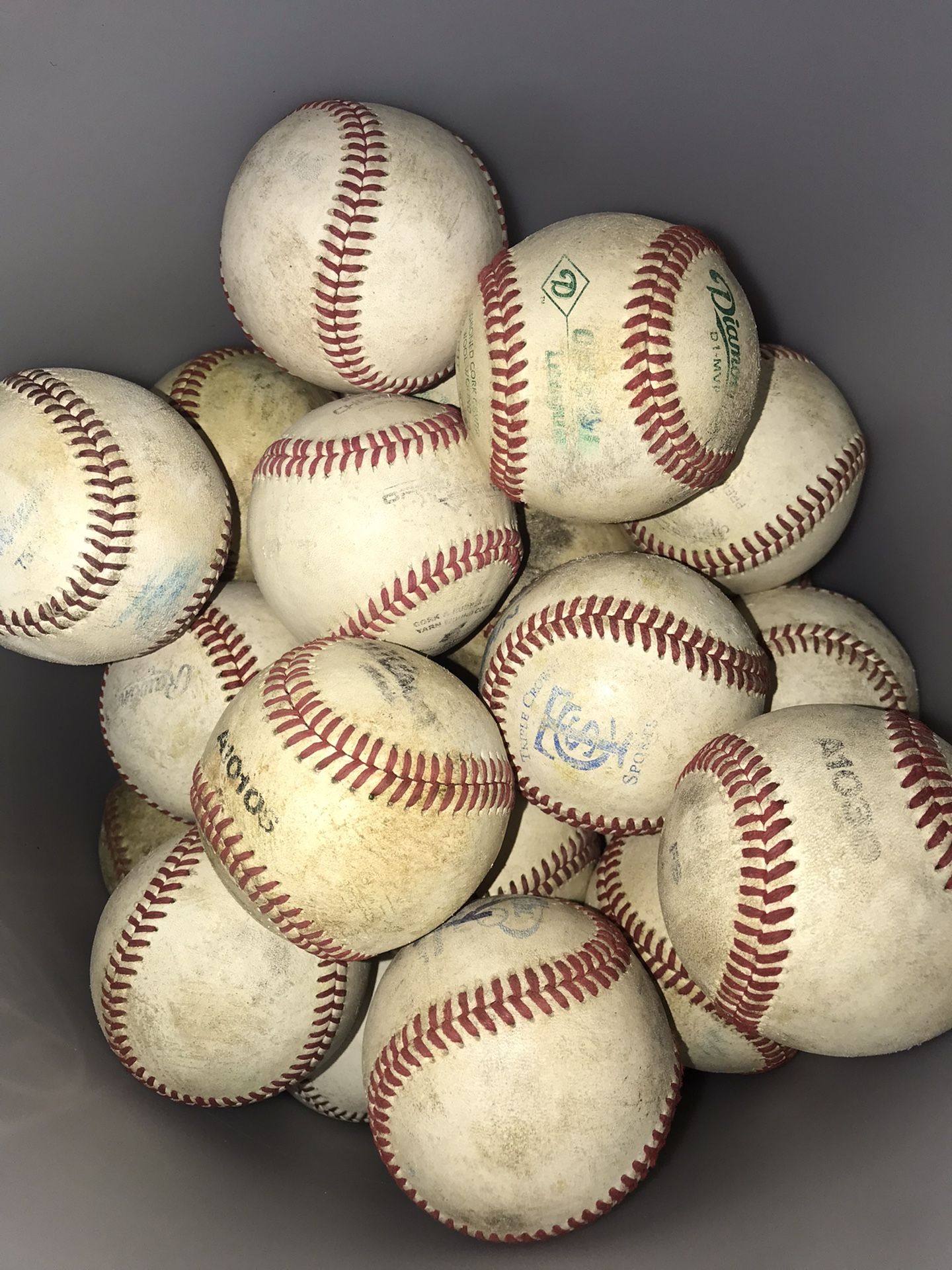 Leather Baseballs Used Game Balls Bucket Of Base Balls