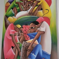 Paint On Canvas Haitian Scene 