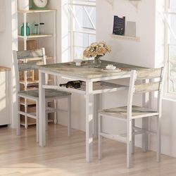3 Piece Dining Table Set for 2, Small Wooden Kitchen Table with Storage, Farmhouse Square Dinette Set for Dining Room, Breakfast Nook, Apartment, Smal
