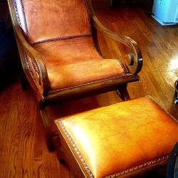 Premium Leather Lounge Chair W/matching Ottoman